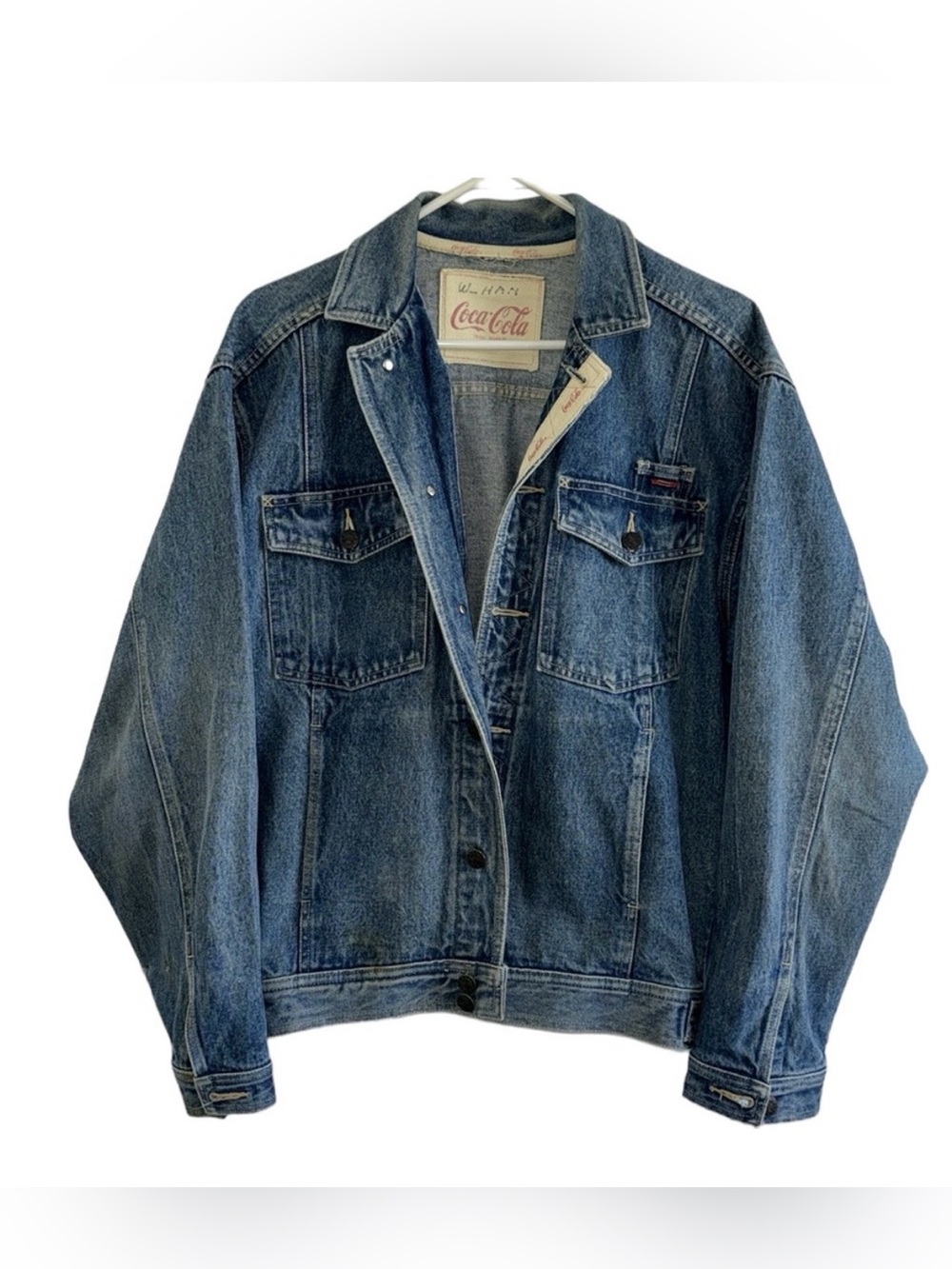 VINTAGE COCA COLA MENS DENIM JEAN JACKET LIGHTWEIGHT BLUE LARGE
